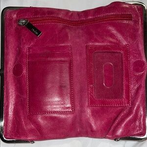 Chic Fuchsia Leather Clutch with Silver Trim